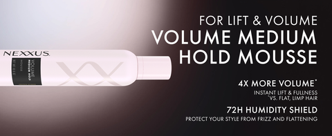 Product bottle with a monochromatic background next to text highlighting its benefits.