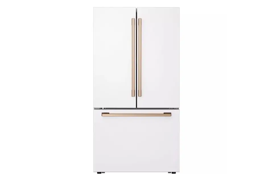 White refrigerator with stainless handles discount