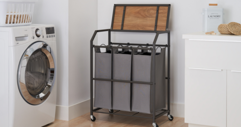 Flip Top Laundry Cart in a laundry room