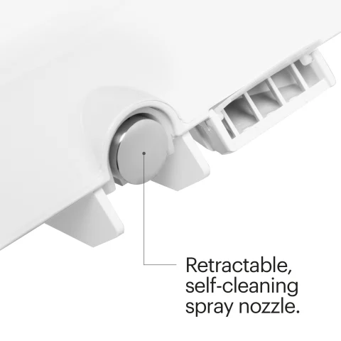 Retractable, self-cleaning spray nozzle.