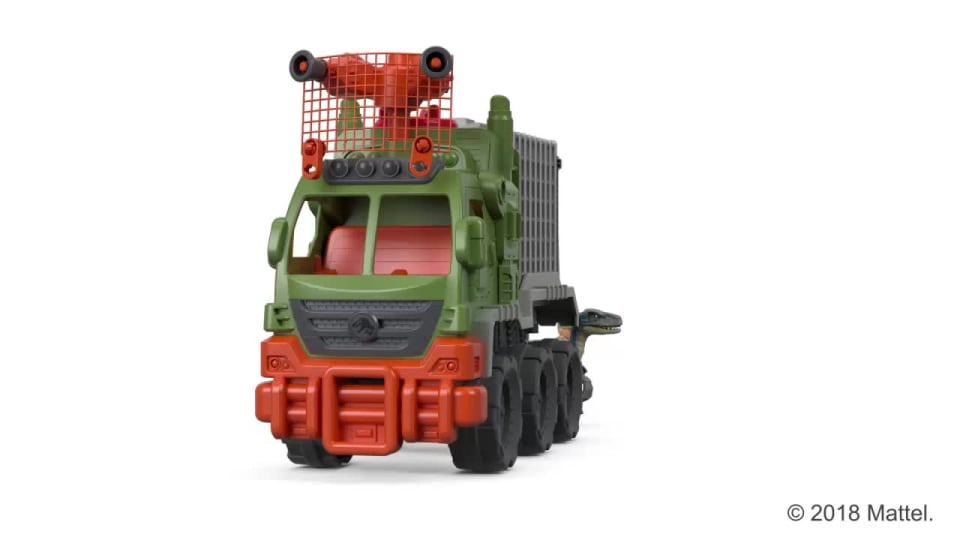 thumbnail video image 2 of Imaginext Jurassic World Dinosaur Hauler Vehicle Playset Blue Preschool 5 pieces, 2 of 7