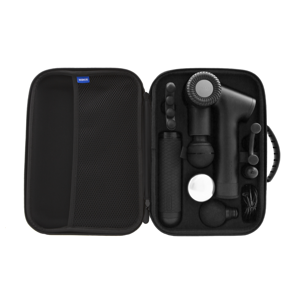 r2 pro percussive massager in carrying case with all accessories