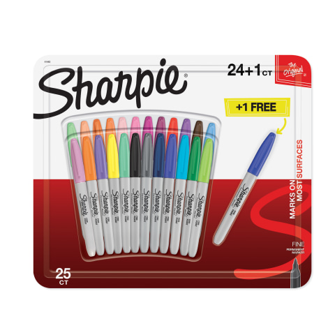 SHARPIE Mixed Colours Permanent Marker Pens 24 Pack + 1 Free Marker