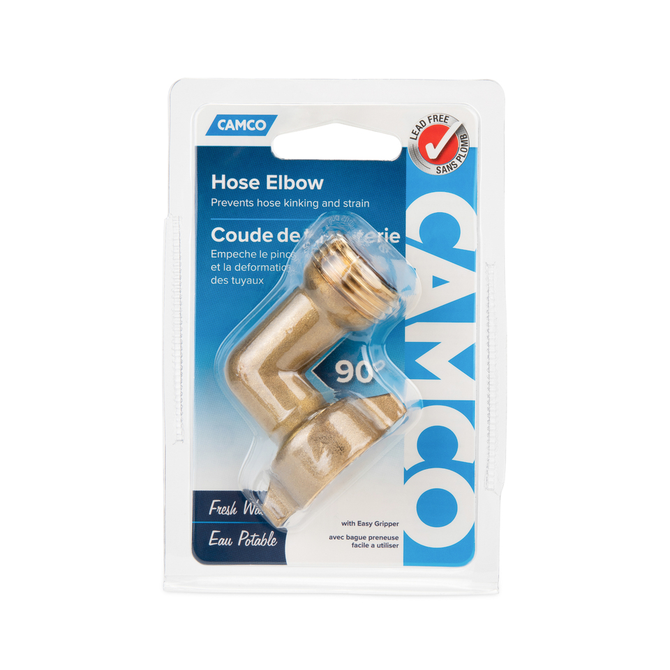 Camco Camper/RV 90Degree Hose Elbow Features a Swiveling Easy Grip