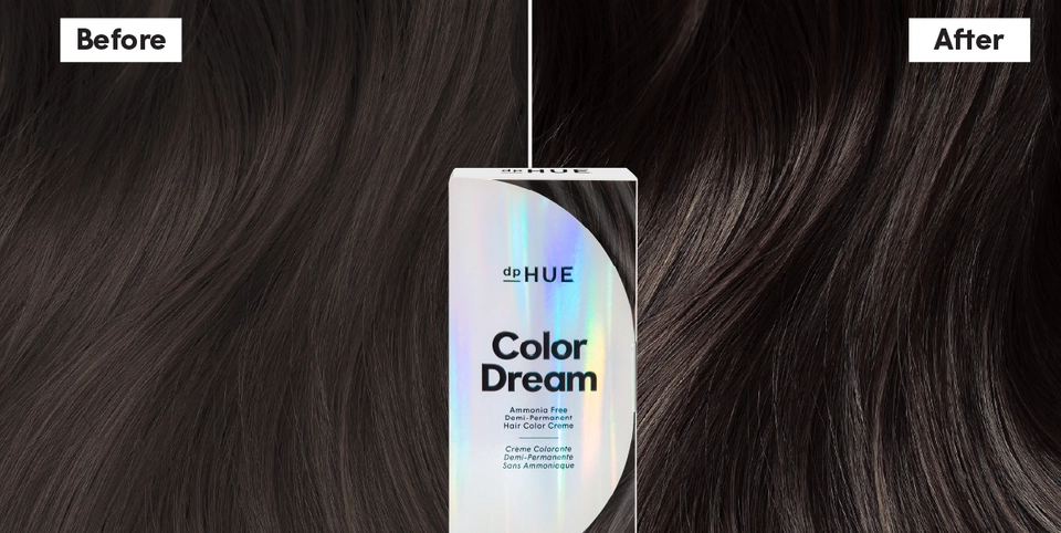 Color Dream demi-permanent hair color Before &amp; After in shade Black | dpHUE