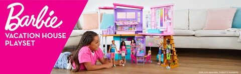 Barbie casa di malibu (106 cm) playset casa delle bambole con 2 piani, 6  stanze, ascensore, altalena e +30 accessori, giocattolo per bambini 3+ anni  - Toys Center