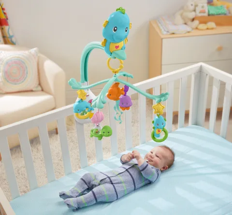 Fisher Price Baby Crib Soother DFP12 3 in 1 Seahorse Mobile with Removable Rattles Walmart