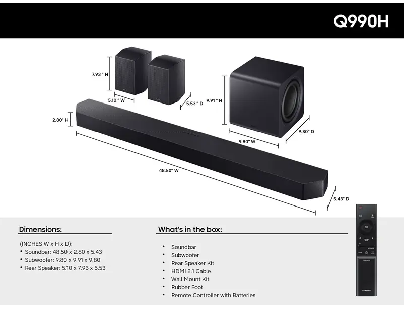Samsung Q Series Soundbar HW Q990H/ZA 11.1.4 ch Subwoofer with