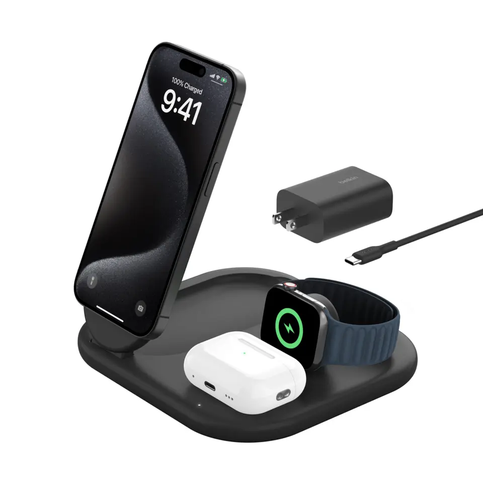 Belkin GaN MagSafe Wireless Charging Station, 15W, Black