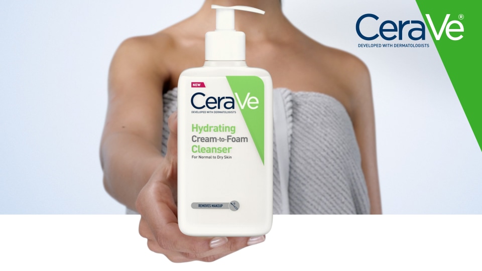 thumbnail video image 2 of CeraVe Hydrating Cream-to-Foam Cleanser, Fragrance Free Makeup Remover with Hyaluronic Acid for Dry Skin, 16 fl oz, 2 of 12