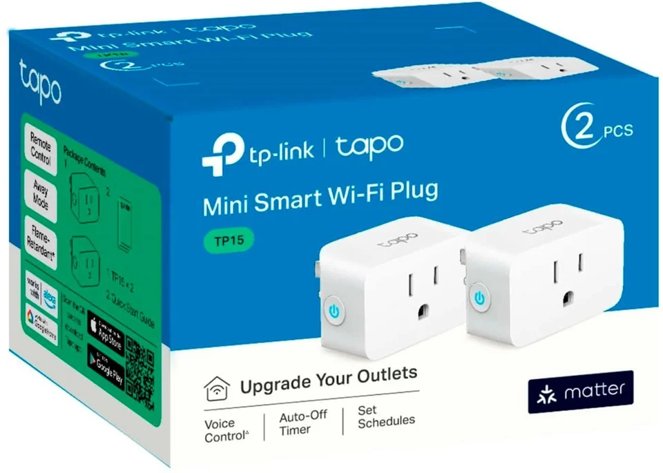 TP Link Tapo Smart Wi Fi Plug Mini with Matter (2 pack) White