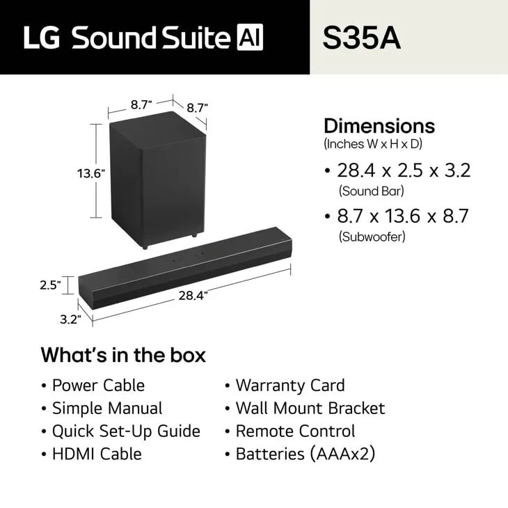 LG - 2.1-Channel S35A Soundbar with Wireless Subwoofer, Dolby Audio and WOW Orchestra  thumb 4