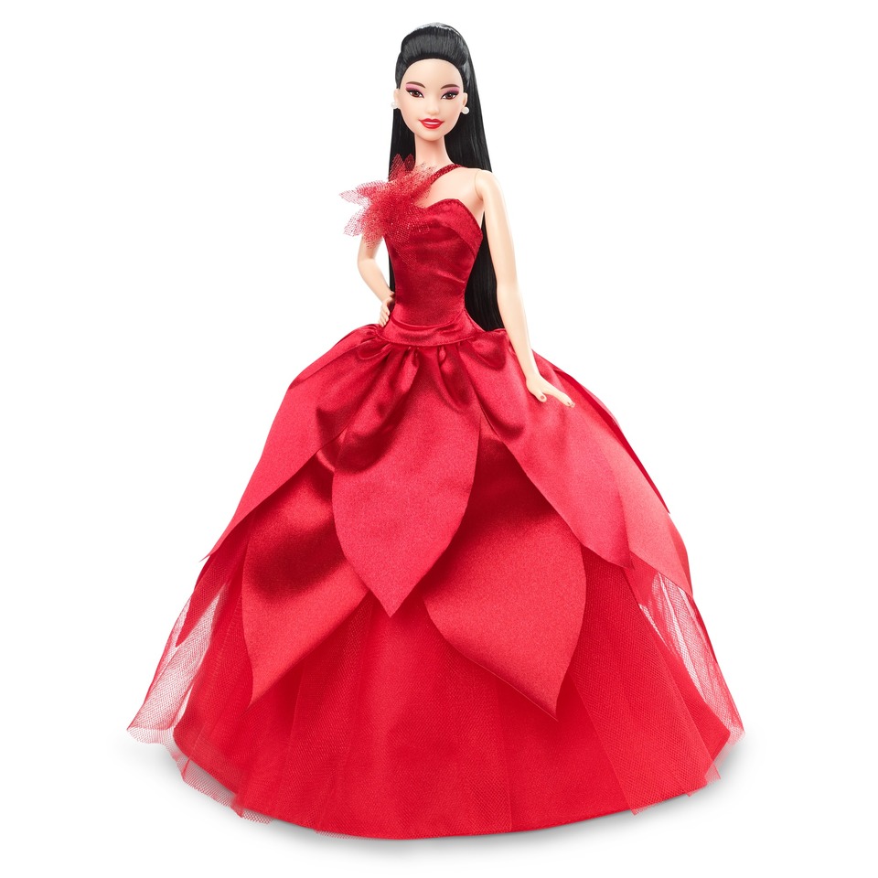 thumbnail video image 2 of Barbie Doll, Barbie Signature 2022 Holiday Doll, Black Hair, 2 of 7