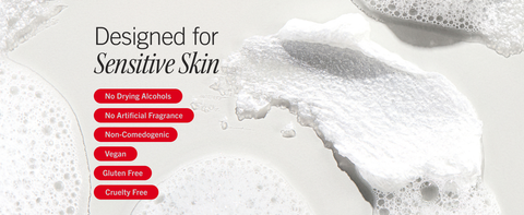 Swipes of cream and lather from cleanser with red values highlighted