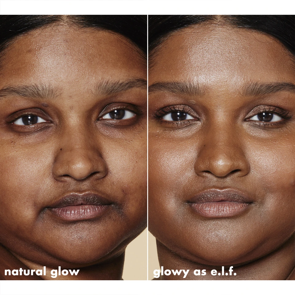 Model before and after using Halo Glow Liquid Filter