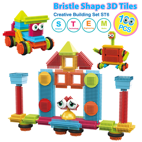 Contixo ST6 100 pcs Bristle Shape 3D Tiles Set Construction Learning  Stacking Educational Blocks, STEM Building Toys, Creativity Beyond  Imagination, 