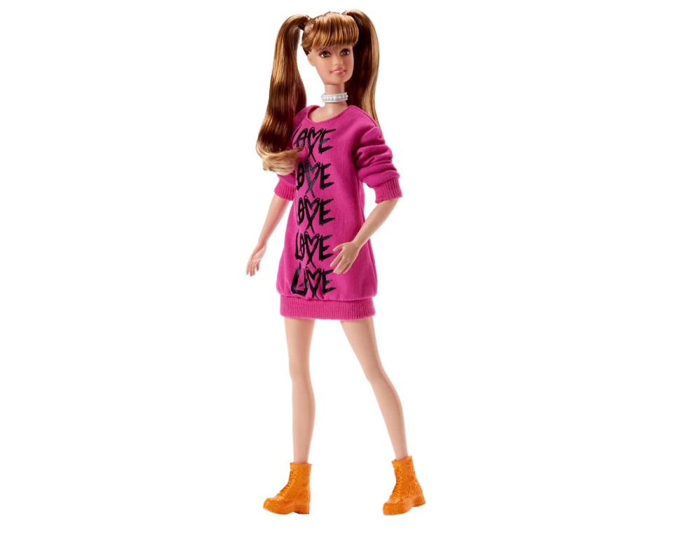 thumbnail video image 2 of Barbie Fashionistas Doll, Tall with Pigtails Wearing Love Dress, 2 of 7
