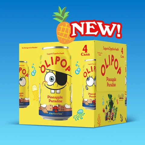 OLIPOP Prebiotic Soda, SpongeBob Pineapple Paradise, 12 fl