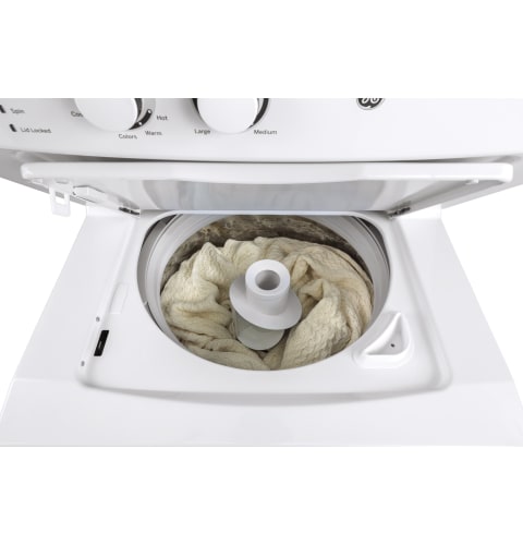 GE® 3.8 Cu. Ft. Washer, 5.9 Cu. Ft. Dryer White on White Stack 