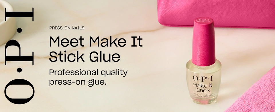 OPI Make It Stick press-on nail glue in classic clear OPI bottle