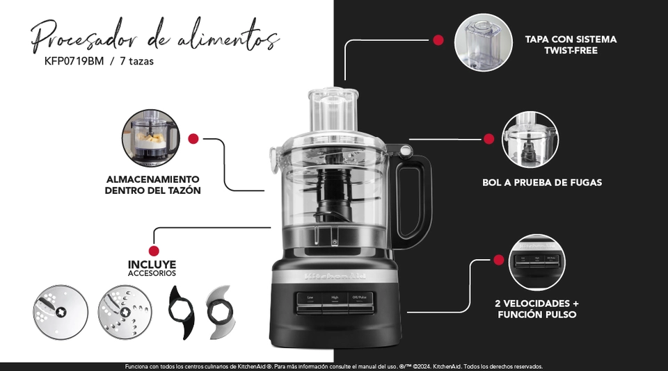 Procesador de Alimentos KitchenAid KFP0719BM 7 Tazas Negro Mate