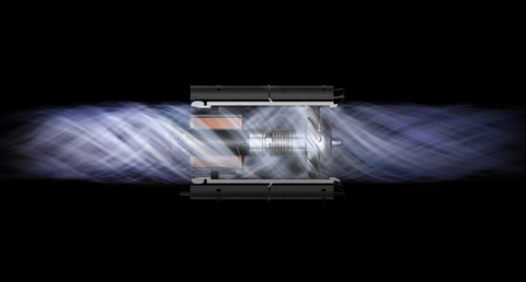 Cutaway showing the airflow through the motor of the Dyson Supersonic Travel hair dryer.