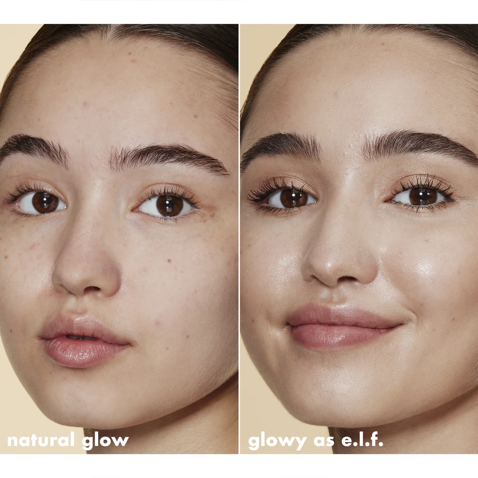 Model before and after using Halo Glow Liquid Filter