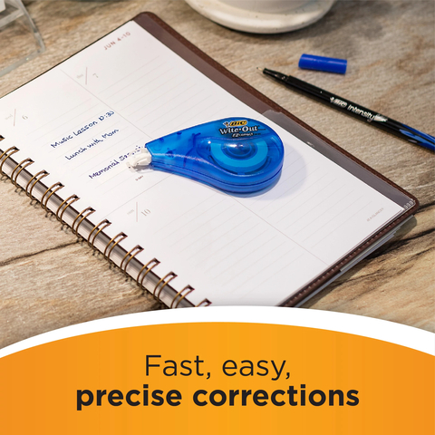 BIC Wite-Out Brand EZ Correct Correction Tape, 39.3 Feet, 2-Count Pack of  white Correction Tape, Fast, Clean and Easy to Use Tear-Resistant Tape
