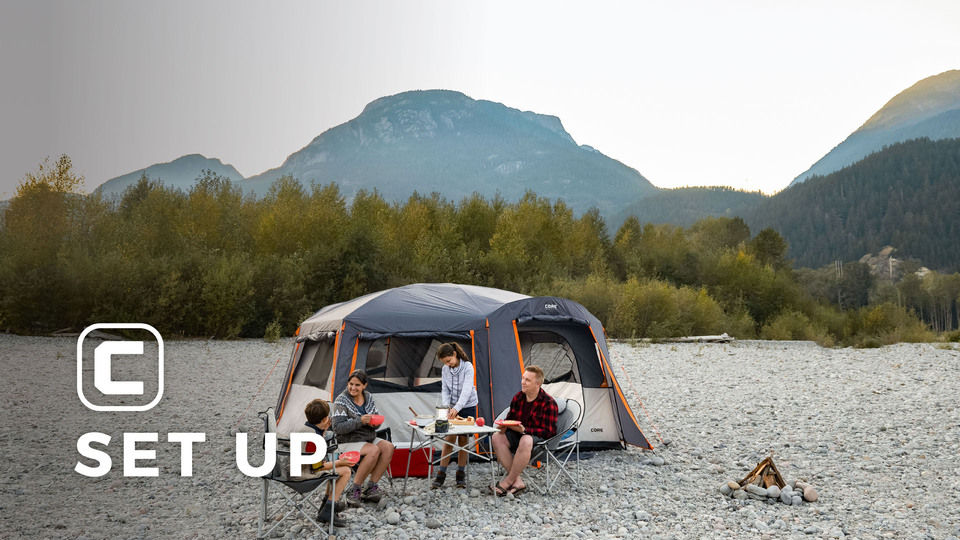 thumbnail video image 2 of CORE 14' x 10' 10 Person Straight Wall Cabin Camping Tent with Full Rainfly, 44lbs, 2 of 13