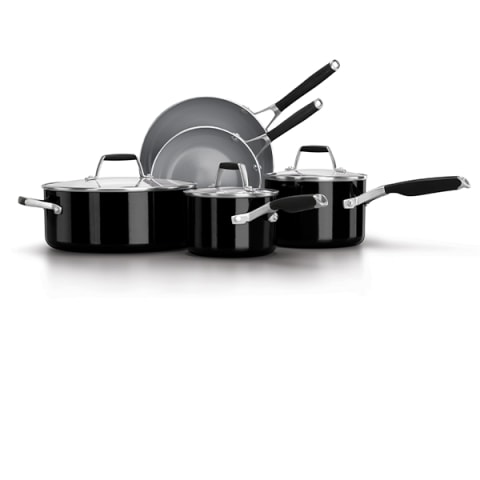 KitchenAid 9-Piece Hard Anodized Ceramic Nonstick Cookware Set, Black