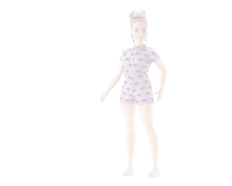 thumbnail video image 2 of Barbie Fashionistas Doll, Curvy Body Type Wearing Lavender Kiss Romper, 2 of 7