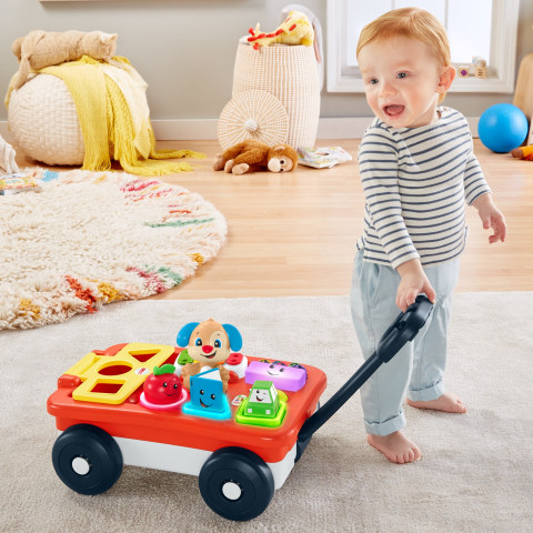 Fisher-Price Laugh & Learn Baby & Toddler Toy, Pull & Play Learning Wagon  with Smart Stages & 4 Pieces for Ages 6+ Months