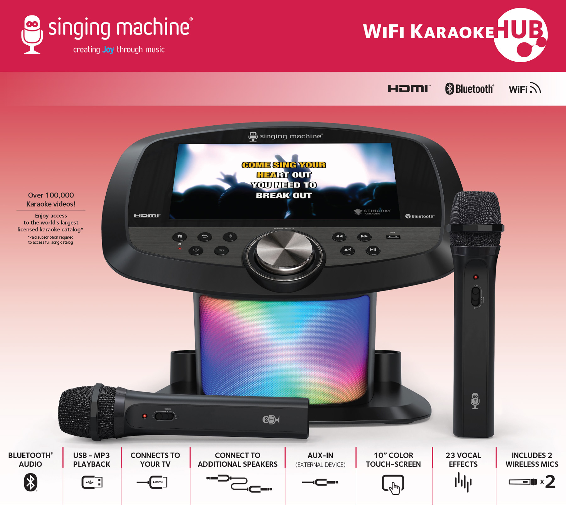 Singing Machine ISM9010 WiFi Karaoke System with 10.1" Touchscreen