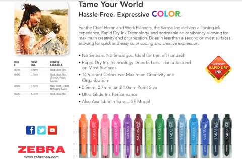 Zebra Sarasa Dry X20 Retractable Gel Pen, Medium Point, 0.7mm