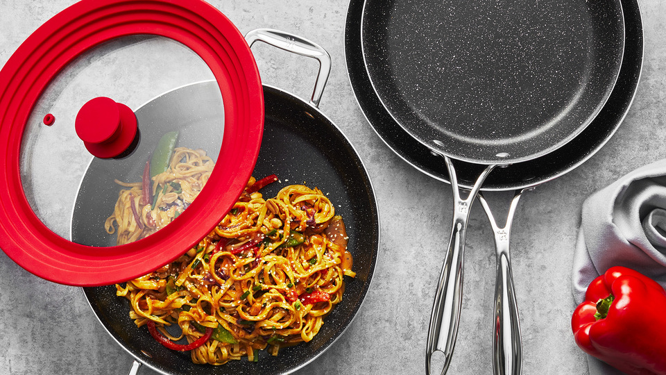 thumbnail video image 2 of Henckels Made in Italy, Granitium Notte 10-piece Nonstick Cookware Set, Black, 2 of 10