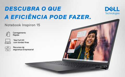 banner principal Notebook Inspiron 15 com atributos destaque