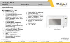 Horno Microondas Whirlpool 0.7 CP WM1807W