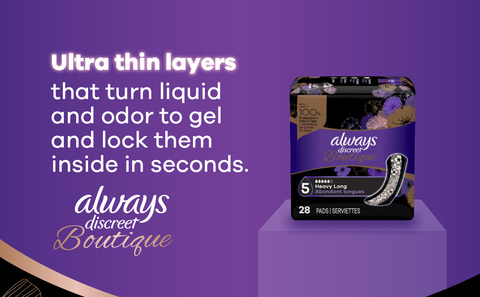Always Discreet Boutique Incontinence Pads, Heavy Absorbency, Long Length,  28 CT 
