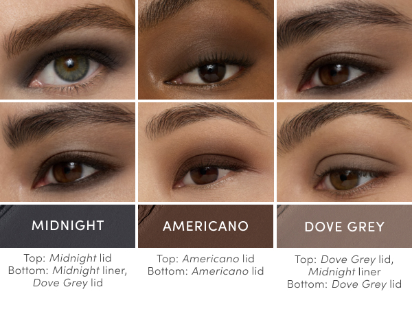 Model showing Midnight, Americano, Dove Grey shades