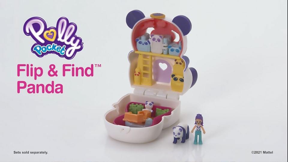 Polly Pocket Flip & Find Panda Compact, Micro Doll, Pet & Accessories, Travel Toy with Flip Bottom - image 2 of 7