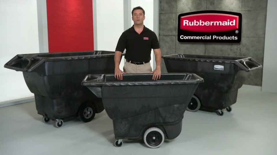 thumbnail video image 2 of Rubbermaid Commercial Structural Foam Tilt Truck, Rectangular, 450 lb Capacity, Black -RCP9T13BLA, 2 of 8