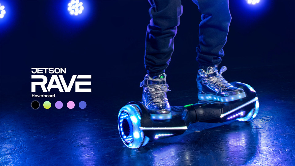 Jetson Rave Hoverboard, Iridescent, LED Lights, Bluetooth Speaker
