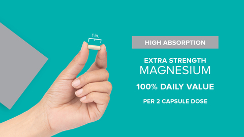 High absorption, extra strength magnesium, 100% daily value per 2 capsule dosage
