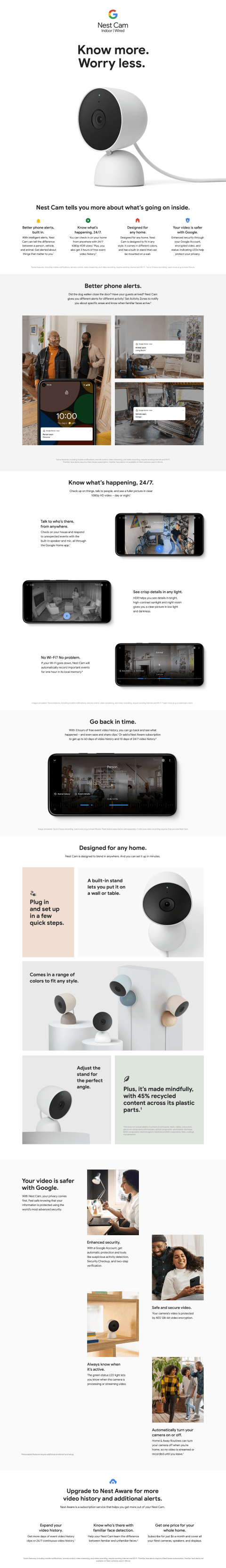 Google Nest Cam Indoor Security Camera - Wired, Snow, with