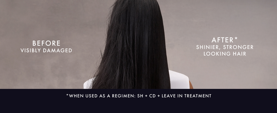 Straight hair before and after Keraphix regimen showing shinier, healthier strands.