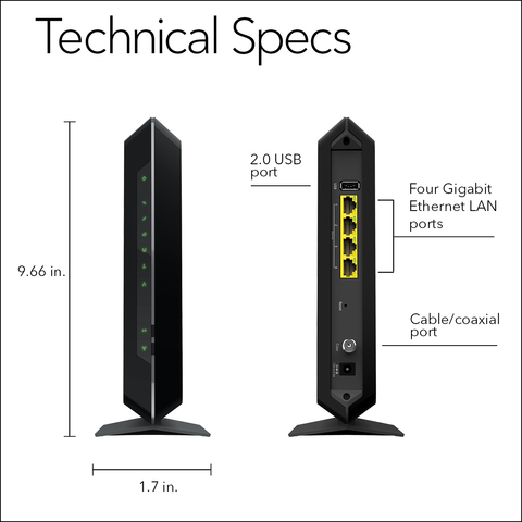 NETGEAR - Nighthawk AC1900 DOCSIS 3.0 Cable Modem + WiFi Router  Certified  for Xfinity by Comcast, Spectrum, Cox & more, 1.9Gbps (C7000) 