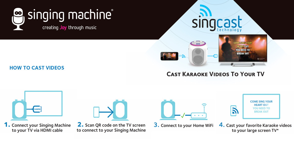 Singing Machine Singcast One Casting Bluetooth Karaoke System With