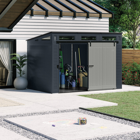 Shed in outdoor environment