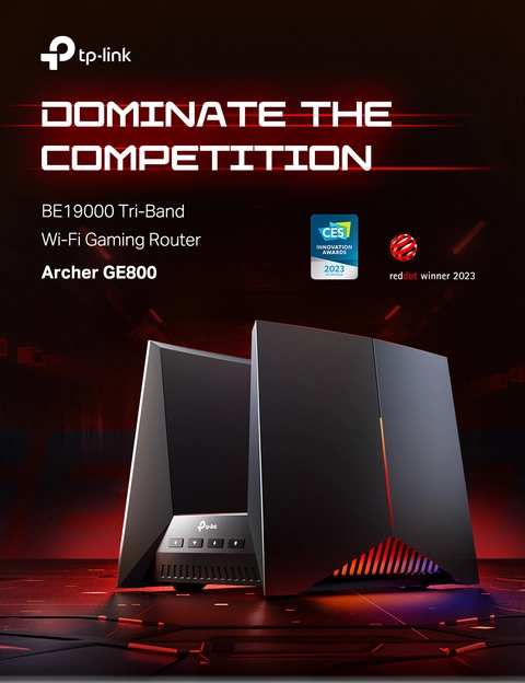 TP Link BE19000 Tri Band Wi Fi 7 Gaming Router Black/Red Archer