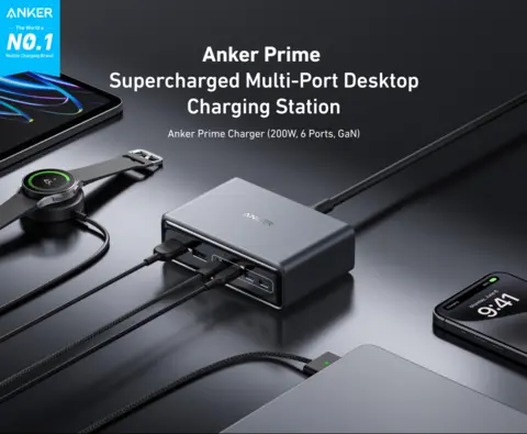 Anker Prime Charger, 200W 6-Port GaN Charging Station with USB-C
